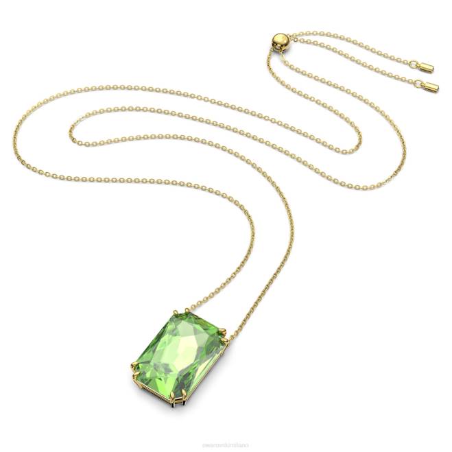 Swarovski DV4B238 gioielleria taglio ottagonale, verde, placcato color oro ciondolo millenario