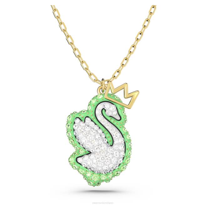 Swarovski DV4B313 gioielleria cigno, verde, placcato color oro ciondolo a forma di cigno pop