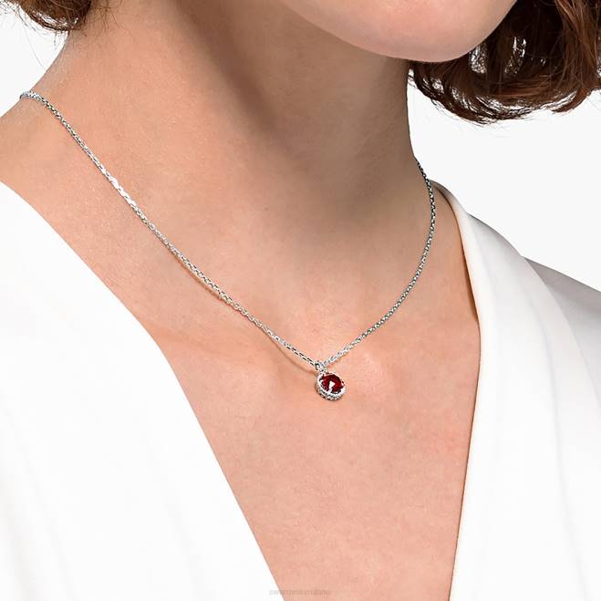 Swarovski DV4B317 gioielleria gennaio, rosso, rodiato ciondolo portafortuna a taglio rotondo