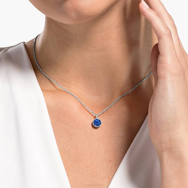 Swarovski DV4B321 gioielleria settembre, blu, rodiato ciondolo portafortuna a taglio rotondo