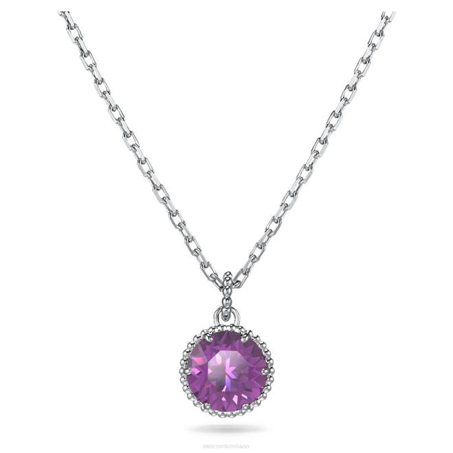 Swarovski DV4B323 gioielleria febbraio, viola, rodiato ciondolo portafortuna a taglio rotondo