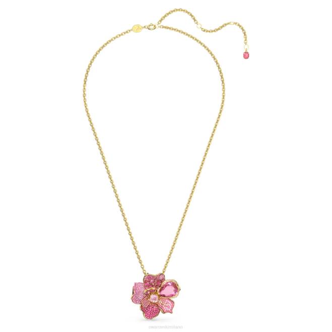Swarovski DV4B331 gioielleria pavé, fiore, rosa, placcato color oro ciondolo floreale e spilla