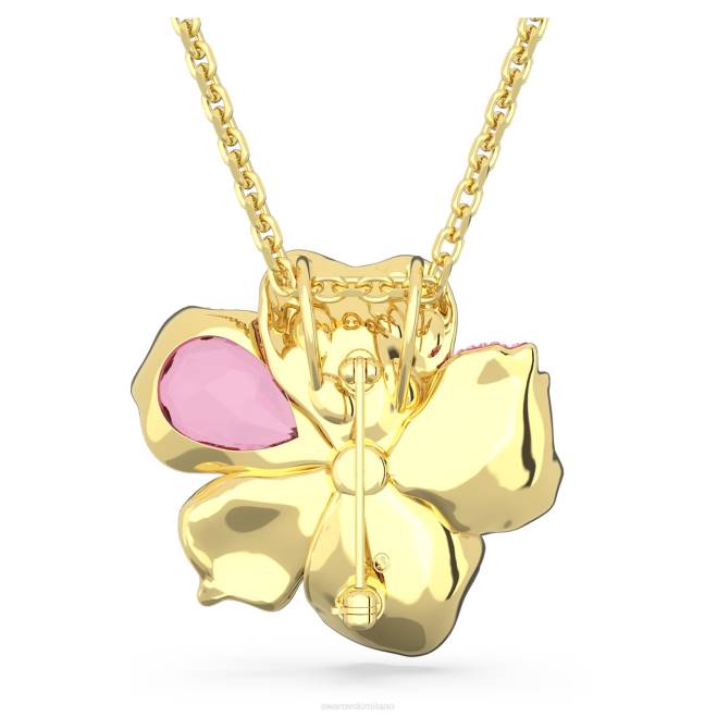 Swarovski DV4B331 gioielleria pavé, fiore, rosa, placcato color oro ciondolo floreale e spilla