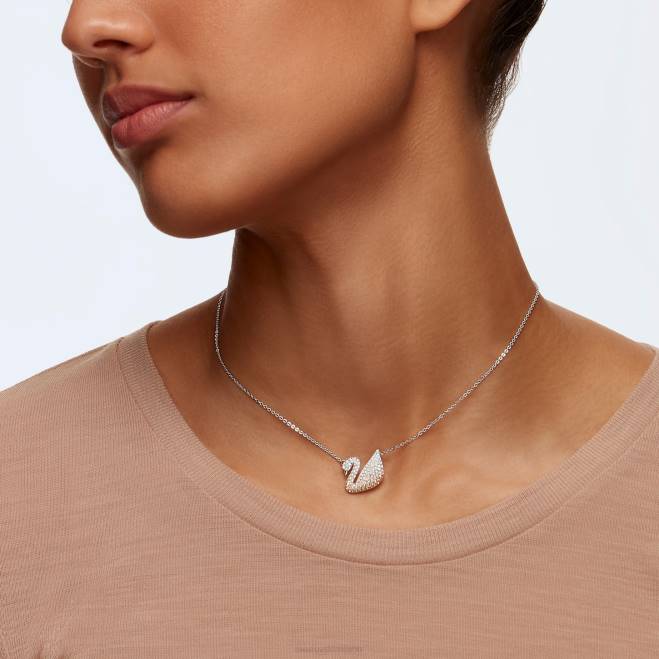 Swarovski DV4B334 gioielleria cigno, beige, placcato rodio pendente iconico del cigno