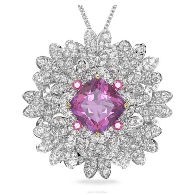 Swarovski DV4B336 gioielleria fiore, rosa, finitura metallo misto ciondolo fiore eterno e spilla