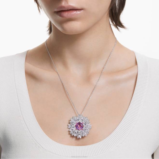 Swarovski DV4B336 gioielleria fiore, rosa, finitura metallo misto ciondolo fiore eterno e spilla