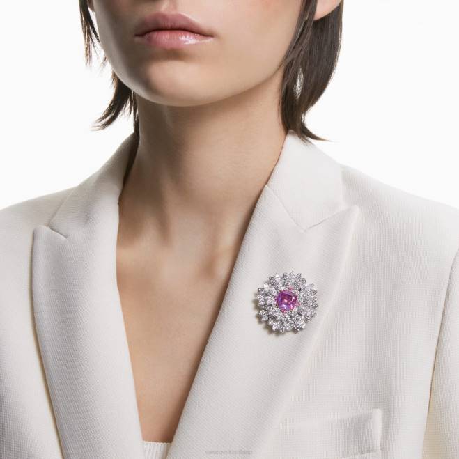 Swarovski DV4B336 gioielleria fiore, rosa, finitura metallo misto ciondolo fiore eterno e spilla