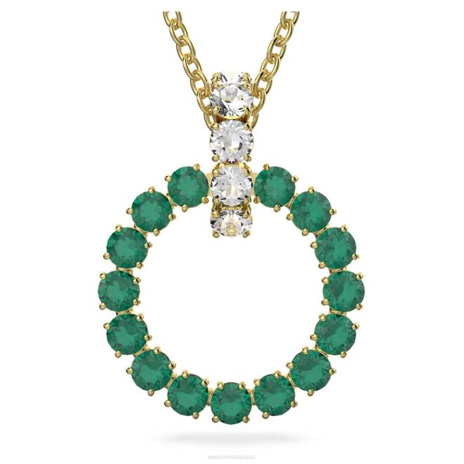 Swarovski DV4B341 gioielleria taglio rotondo, verde, placcato color oro pendente exalta