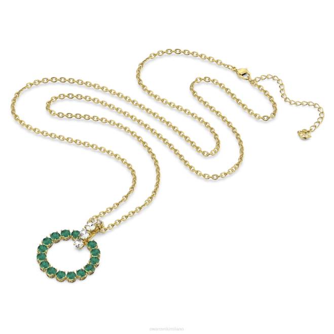 Swarovski DV4B341 gioielleria taglio rotondo, verde, placcato color oro pendente exalta