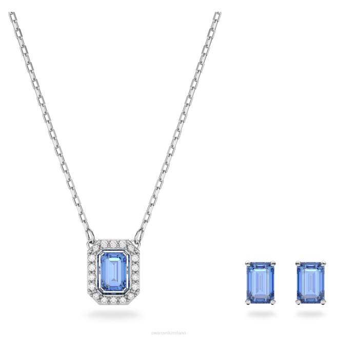 Swarovski DV4B385 gioielleria taglio ottagonale, blu, placcato rodio insieme di millenni