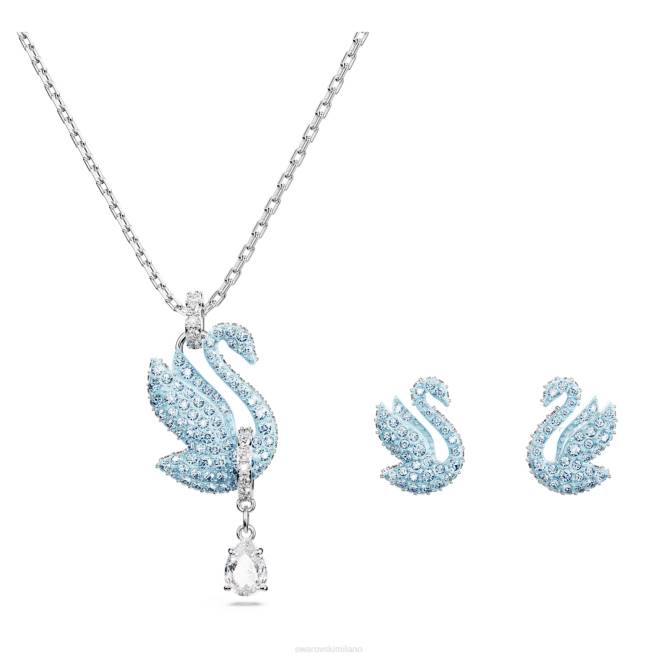 Swarovski DV4B404 gioielleria cigno, blu, placcato rodio set iconico del cigno