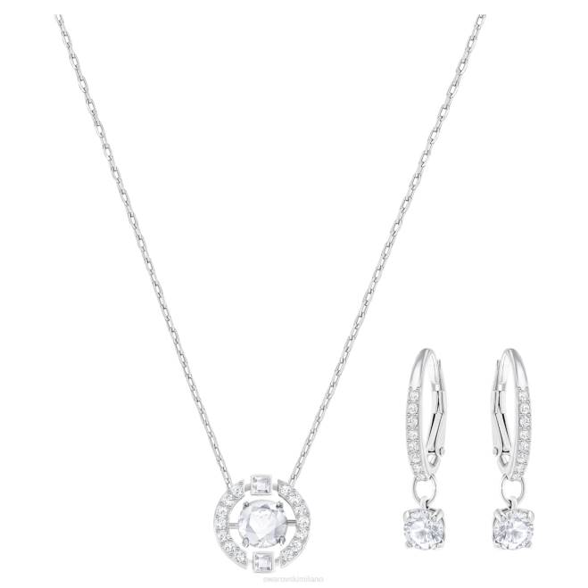 Swarovski DV4B413 gioielleria taglio rotondo, bianco, placcato rodio set da ballo scintillante