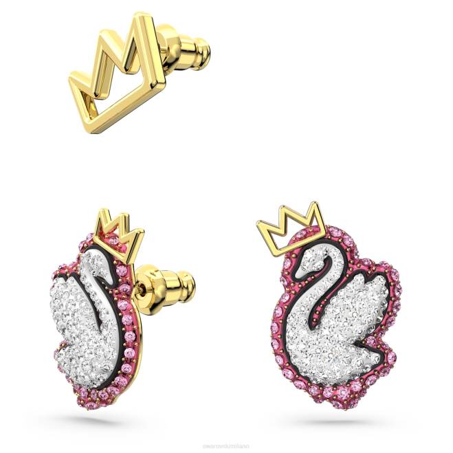 Swarovski DV4B395 gioielleria cigno, rosa, placcato color oro orecchini a bottone con cigno pop