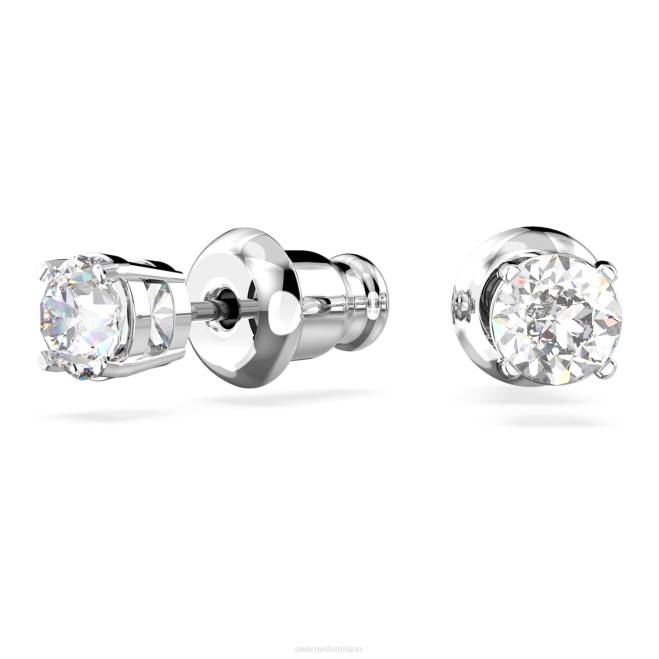 Swarovski DV4B656 gioielleria taglio rotondo, bianco, placcato rodio attirare orecchini a bottone