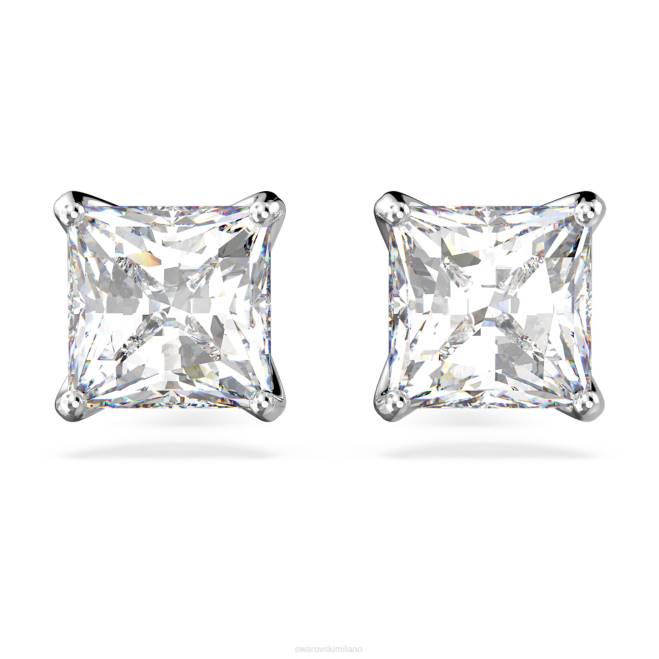 Swarovski DV4B657 gioielleria taglio quadrato, bianco, placcato rodio attirare orecchini a bottone