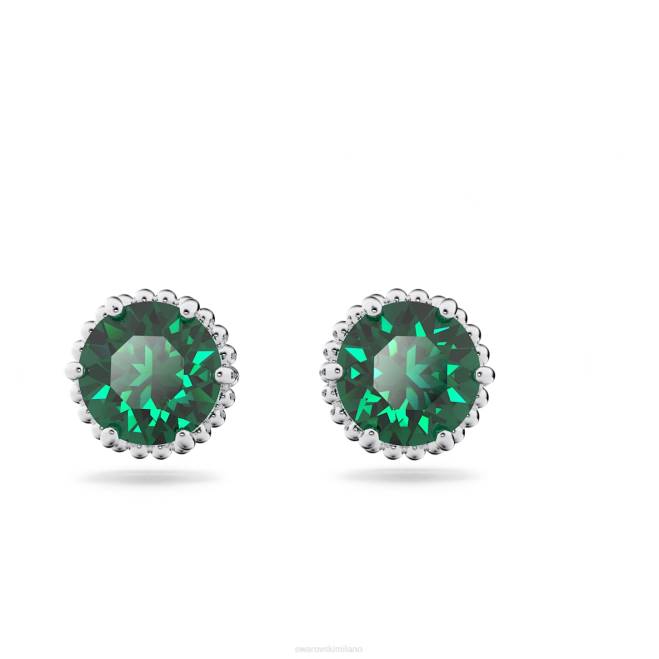 Swarovski DV4B660 gioielleria maggio, verde, rodiato orecchini a bottone con pietra portafortuna a taglio rotondo