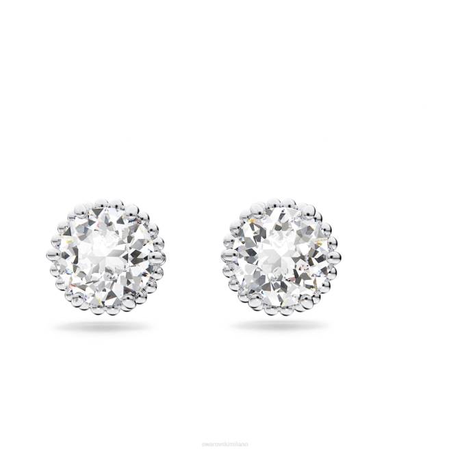 Swarovski DV4B661 gioielleria aprile, bianco, rodiato orecchini a bottone con pietra portafortuna a taglio rotondo