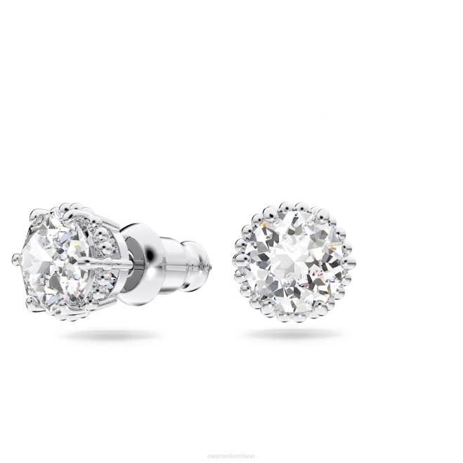 Swarovski DV4B661 gioielleria aprile, bianco, rodiato orecchini a bottone con pietra portafortuna a taglio rotondo