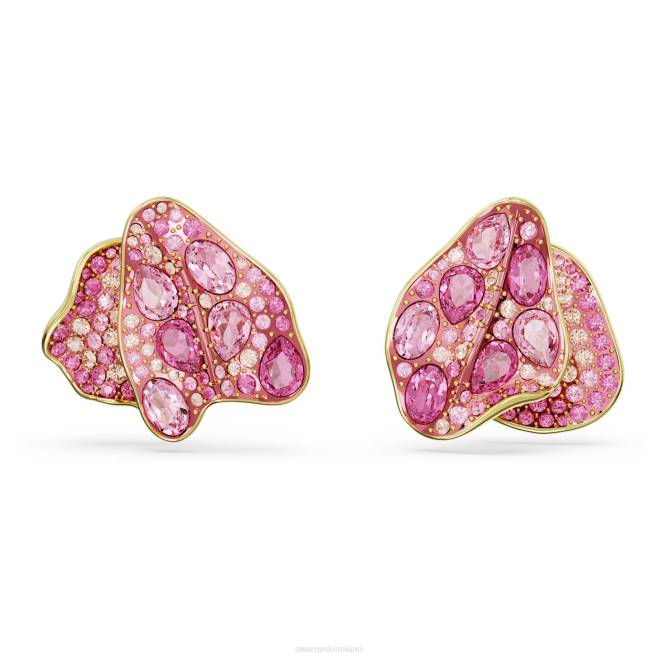 Swarovski DV4B668 gioielleria design asimmetrico, fiore, rosa, placcato color oro orecchini a bottone fiorere