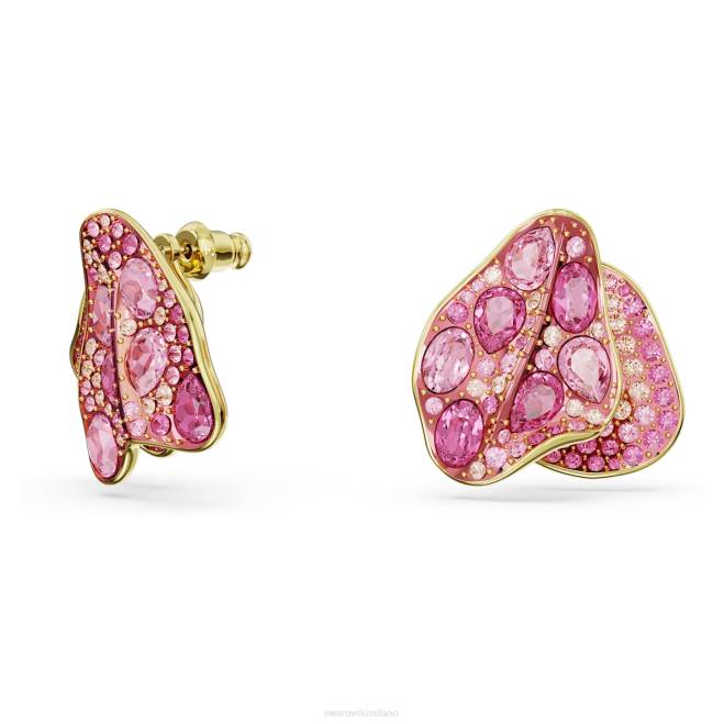 Swarovski DV4B668 gioielleria design asimmetrico, fiore, rosa, placcato color oro orecchini a bottone fiorere