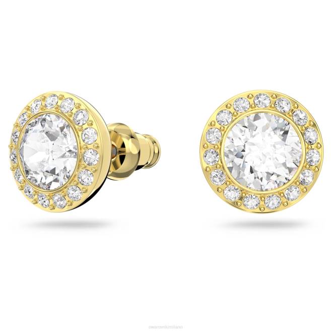 Swarovski DV4B671 gioielleria taglio rotondo, bianco, placcato oro orecchini a bottone angelici