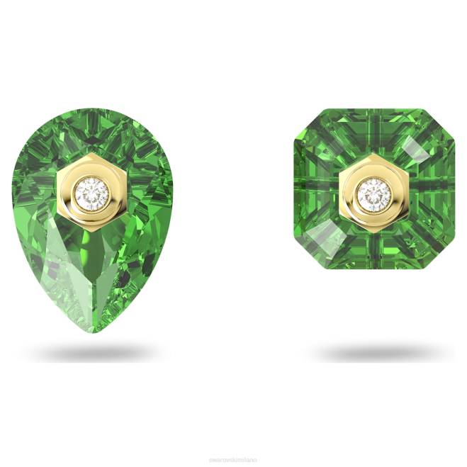 Swarovski DV4B672 gioielleria design asimmetrico, tagli misti, verde, placcato color oro orecchini a bottone numina
