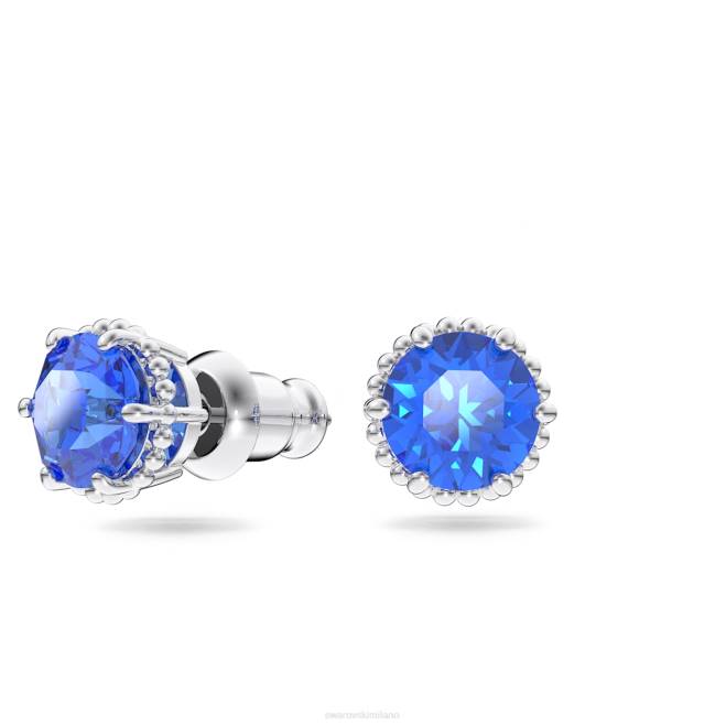 Swarovski DV4B685 gioielleria settembre, blu, rodiato orecchini a bottone con pietra portafortuna a taglio rotondo