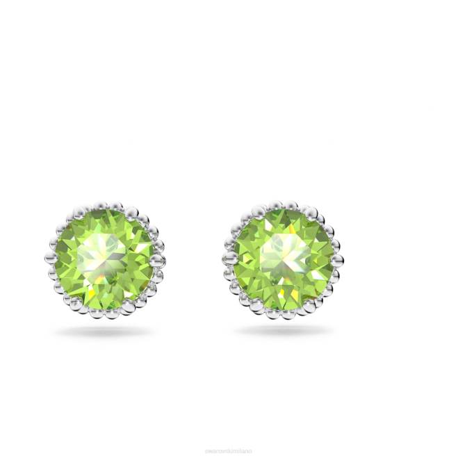 Swarovski DV4B690 gioielleria agosto, verde, placcato rodio orecchini a bottone con pietra portafortuna a taglio rotondo
