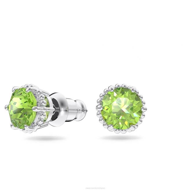 Swarovski DV4B690 gioielleria agosto, verde, placcato rodio orecchini a bottone con pietra portafortuna a taglio rotondo