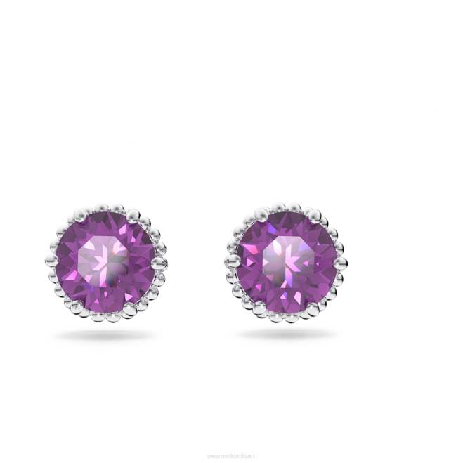 Swarovski DV4B692 gioielleria febbraio, viola, rodiato orecchini a bottone con pietra portafortuna a taglio rotondo