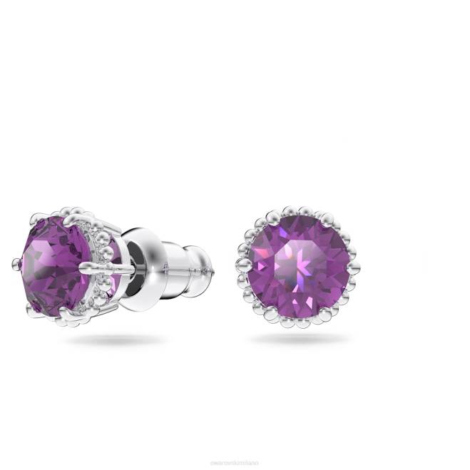 Swarovski DV4B692 gioielleria febbraio, viola, rodiato orecchini a bottone con pietra portafortuna a taglio rotondo