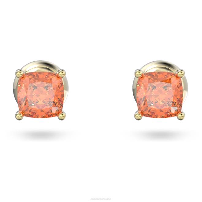 Swarovski DV4B698 gioielleria taglio cuscino, arancione, placcato color oro orecchini a bottone stilla