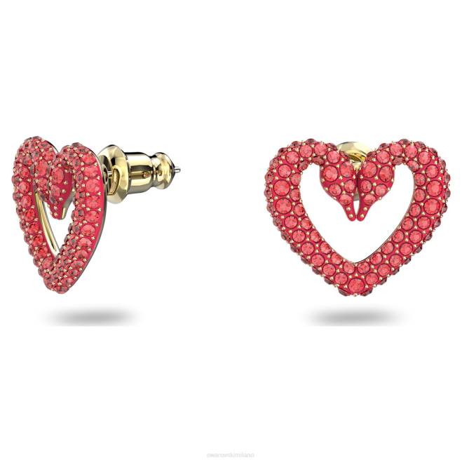 Swarovski DV4B699 gioielleria cuore, rosso, placcato color oro uno orecchini a bottone
