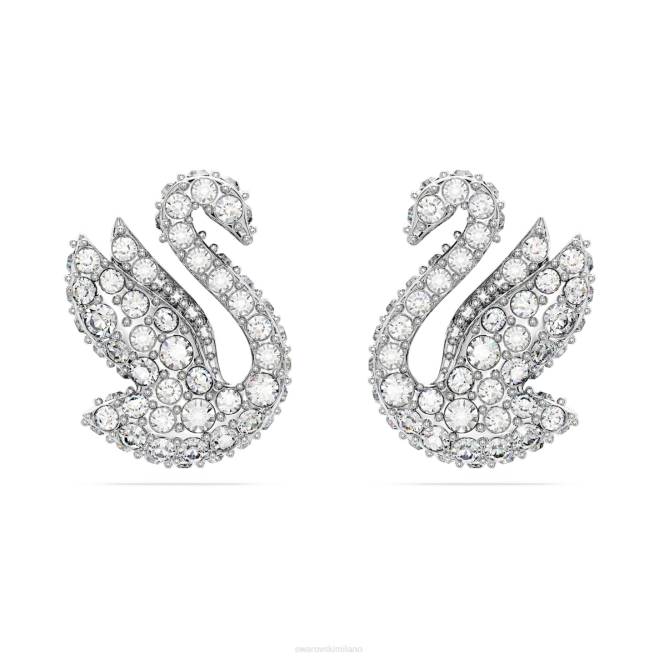 Swarovski DV4B707 gioielleria cigno, bianco, placcato rodio iconici orecchini a bottone con cigno