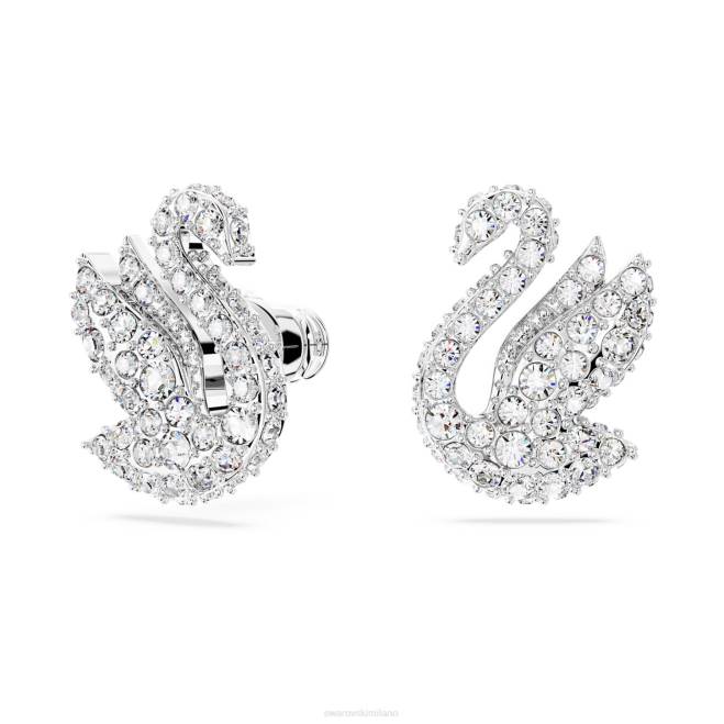 Swarovski DV4B707 gioielleria cigno, bianco, placcato rodio iconici orecchini a bottone con cigno