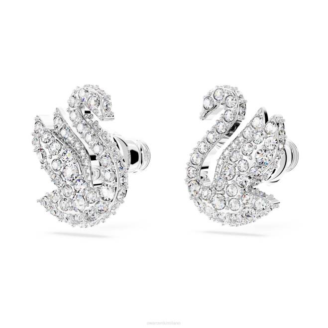 Swarovski DV4B707 gioielleria cigno, bianco, placcato rodio iconici orecchini a bottone con cigno