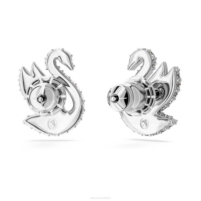Swarovski DV4B707 gioielleria cigno, bianco, placcato rodio iconici orecchini a bottone con cigno