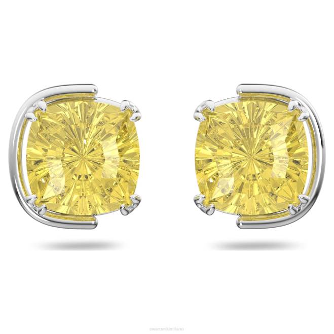 Swarovski DV4B708 gioielleria taglio cuscino, giallo, placcato rodio orecchini a bottone harmonia
