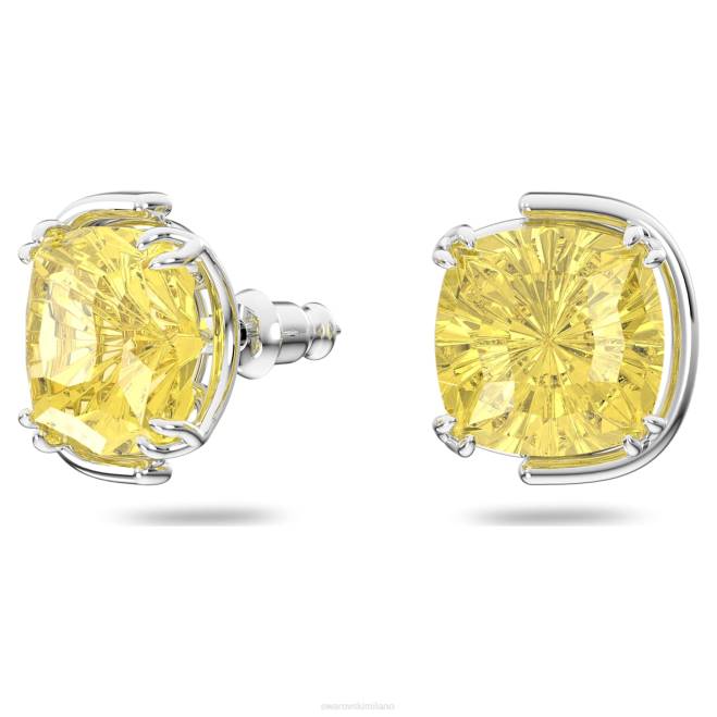 Swarovski DV4B708 gioielleria taglio cuscino, giallo, placcato rodio orecchini a bottone harmonia