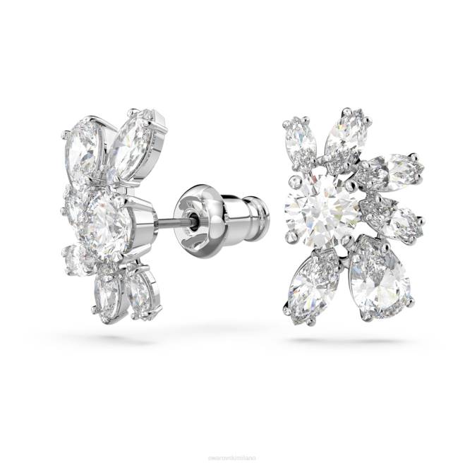 Swarovski DV4B722 gioielleria tagli misti, fiore, bianco, rodiato orecchini a bottone gema