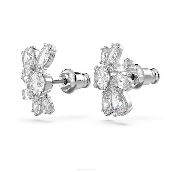 Swarovski DV4B722 gioielleria tagli misti, fiore, bianco, rodiato orecchini a bottone gema