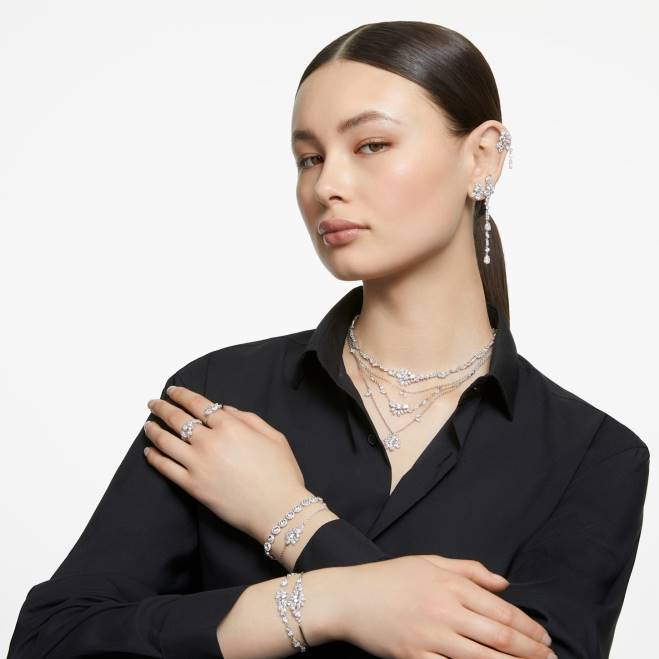 Swarovski DV4B722 gioielleria tagli misti, fiore, bianco, rodiato orecchini a bottone gema