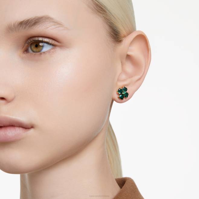 Swarovski DV4B723 gioielleria trifoglio, verde, placcato color oro orecchini a bottone idyllia