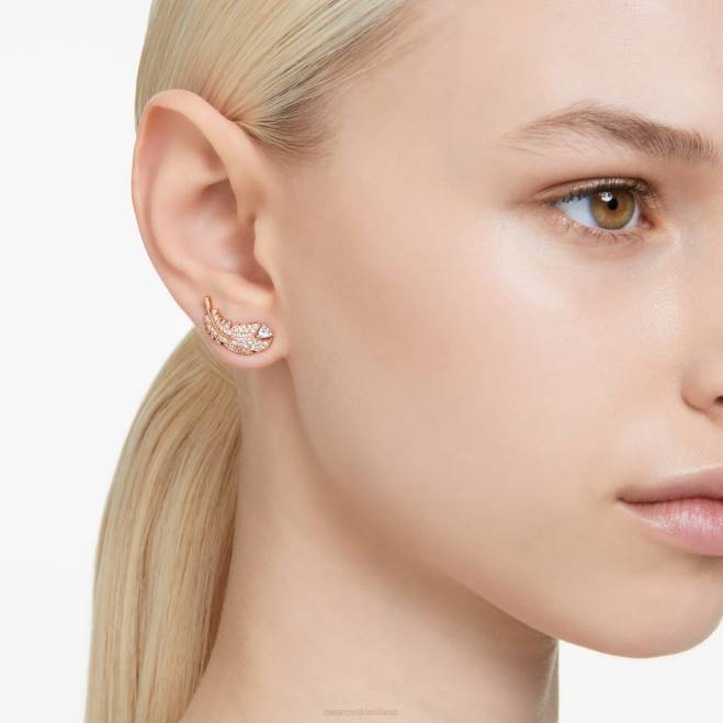 Swarovski DV4B724 gioielleria piuma, bianco, placcato tonalità oro rosa graziosi orecchini a bottone