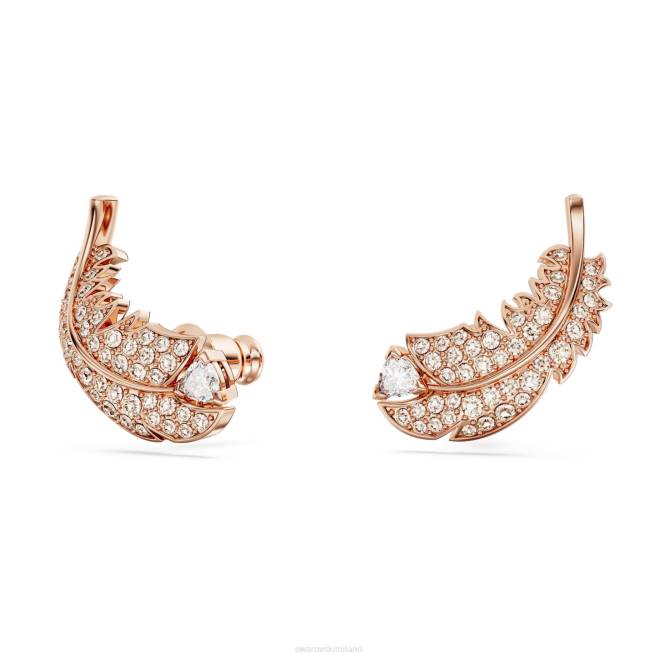 Swarovski DV4B724 gioielleria piuma, bianco, placcato tonalità oro rosa graziosi orecchini a bottone