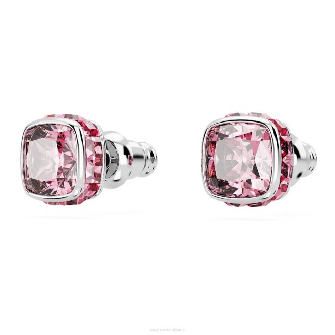 Swarovski DV4B725 gioielleria ottobre, rosa, placcato rodio orecchini a bottone con pietra portafortuna taglio quadrato