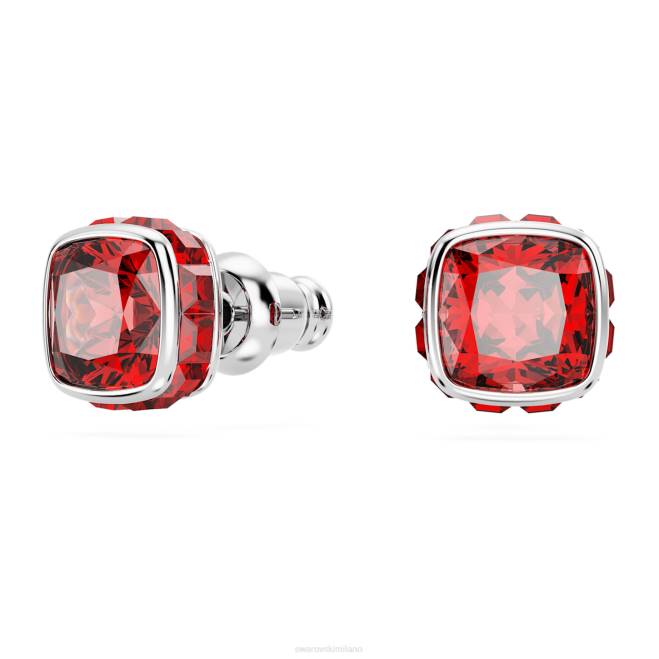 Swarovski DV4B726 gioielleria luglio, rosso, rodiato orecchini a bottone con pietra portafortuna taglio quadrato