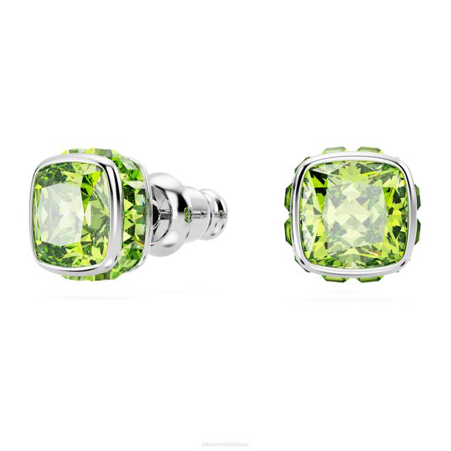 Swarovski DV4B727 gioielleria agosto, verde, placcato rodio orecchini a bottone con pietra portafortuna taglio quadrato