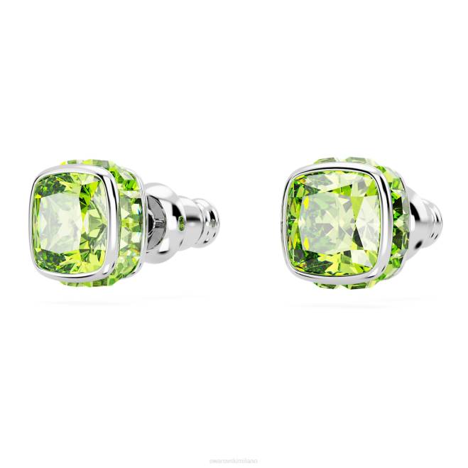 Swarovski DV4B727 gioielleria agosto, verde, placcato rodio orecchini a bottone con pietra portafortuna taglio quadrato