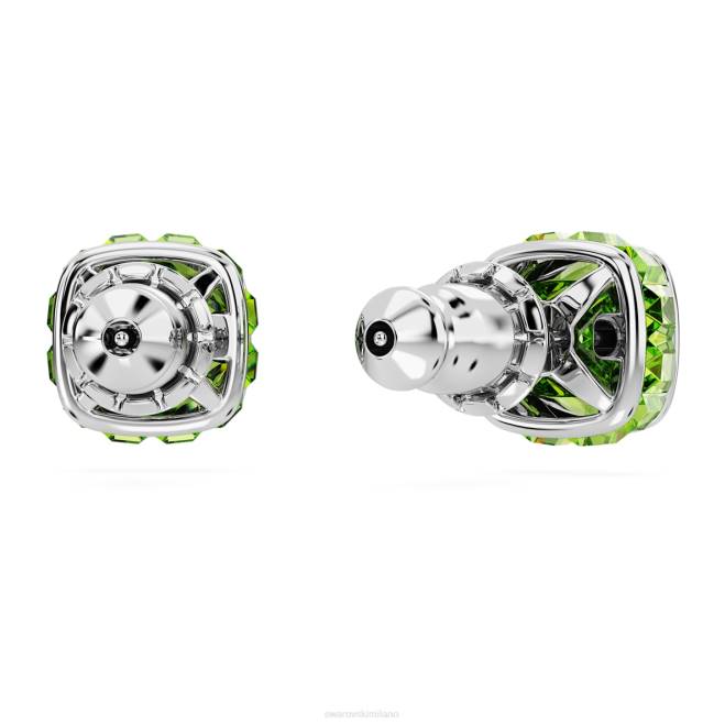 Swarovski DV4B727 gioielleria agosto, verde, placcato rodio orecchini a bottone con pietra portafortuna taglio quadrato